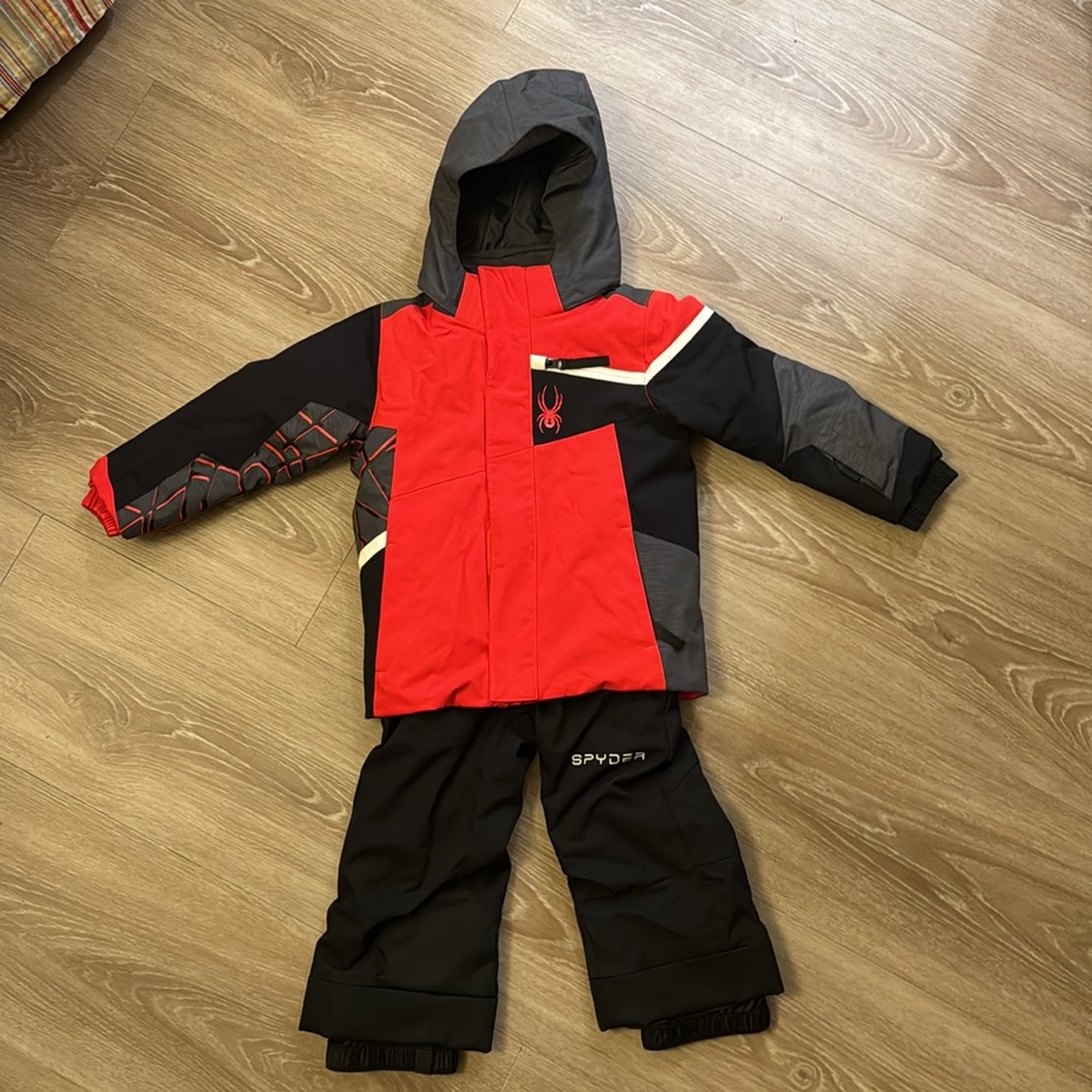 Spyder Boys Ski Challenger Jacket & Ski Bib Pants Red Black Snow Winter Set 3T